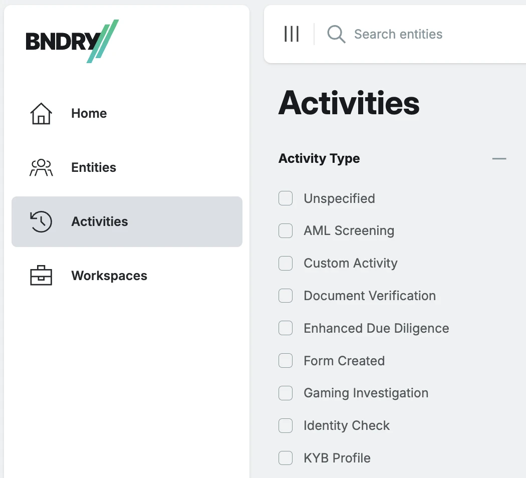 Activities feed