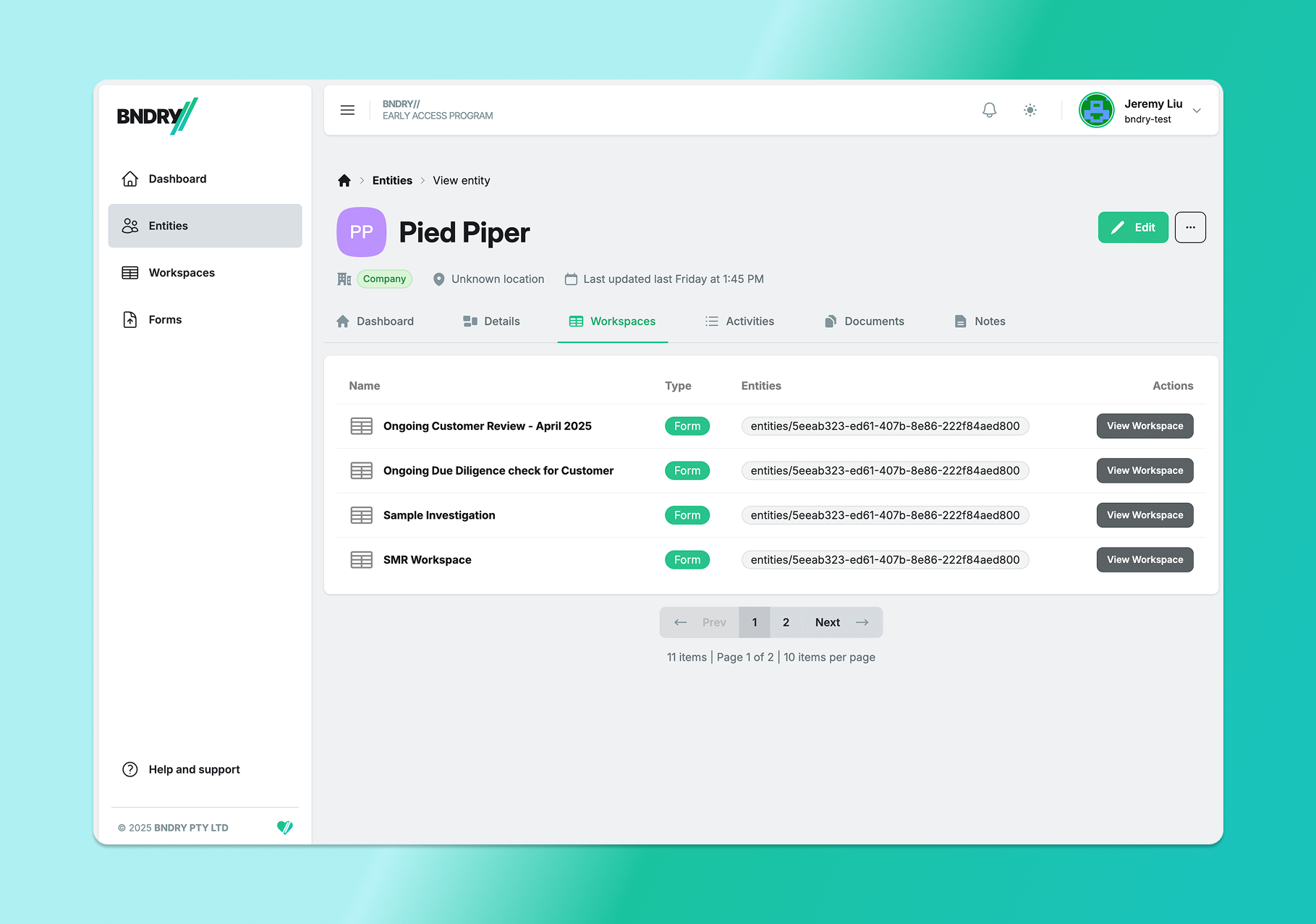 Workspaces on Entities